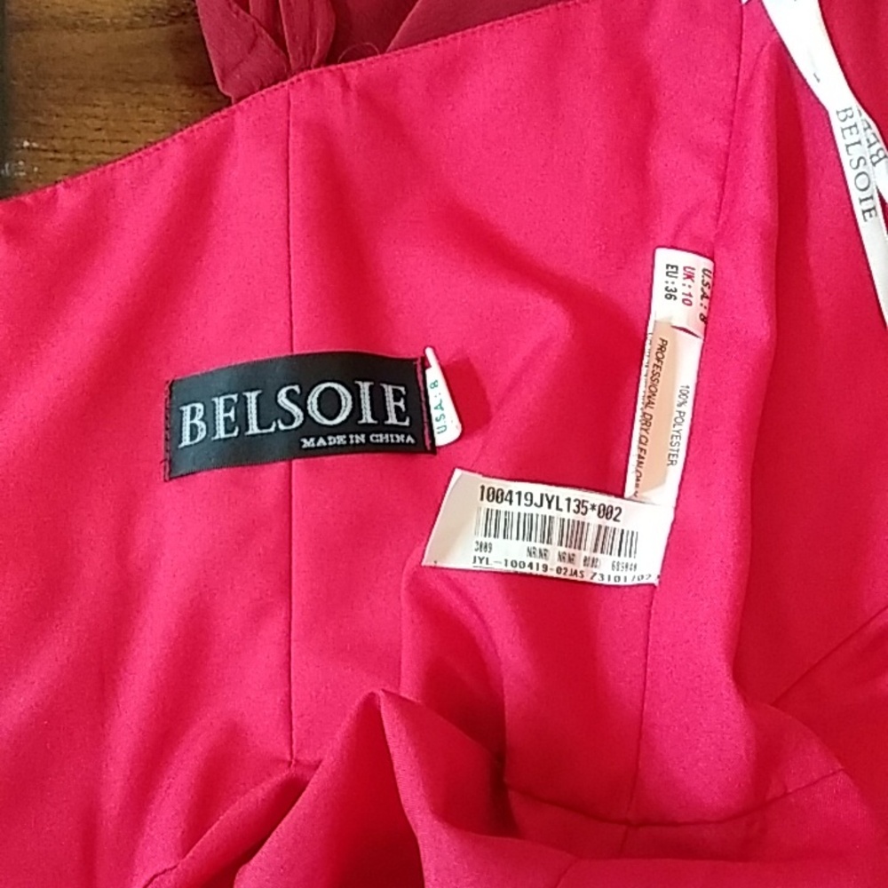 Belsoie Tiffany Chiffon Red Cap Sleeves Floor-length Gown. Size 8 - Picture 12 of 17